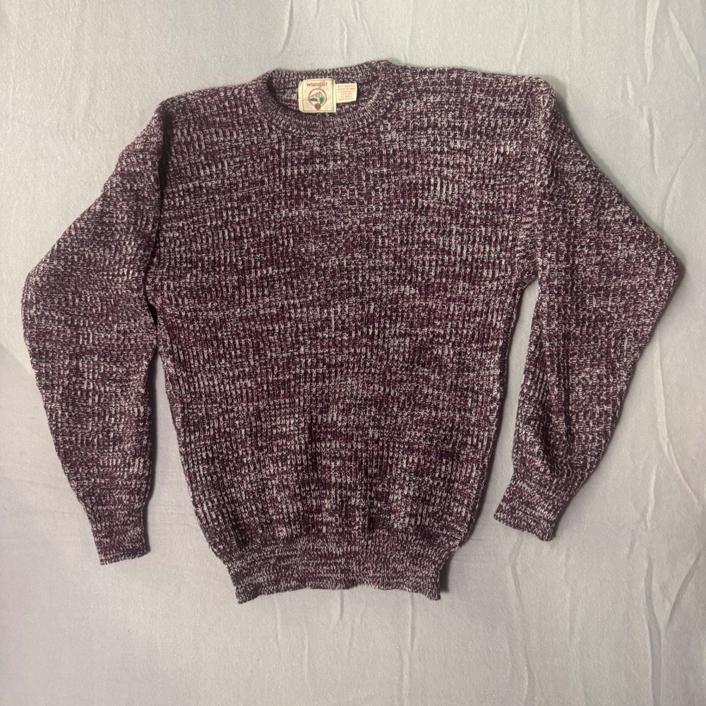 Vintage 80s/90s Wrangler Mens Burgundy Marled Chunky Knit Crewneck Sweater